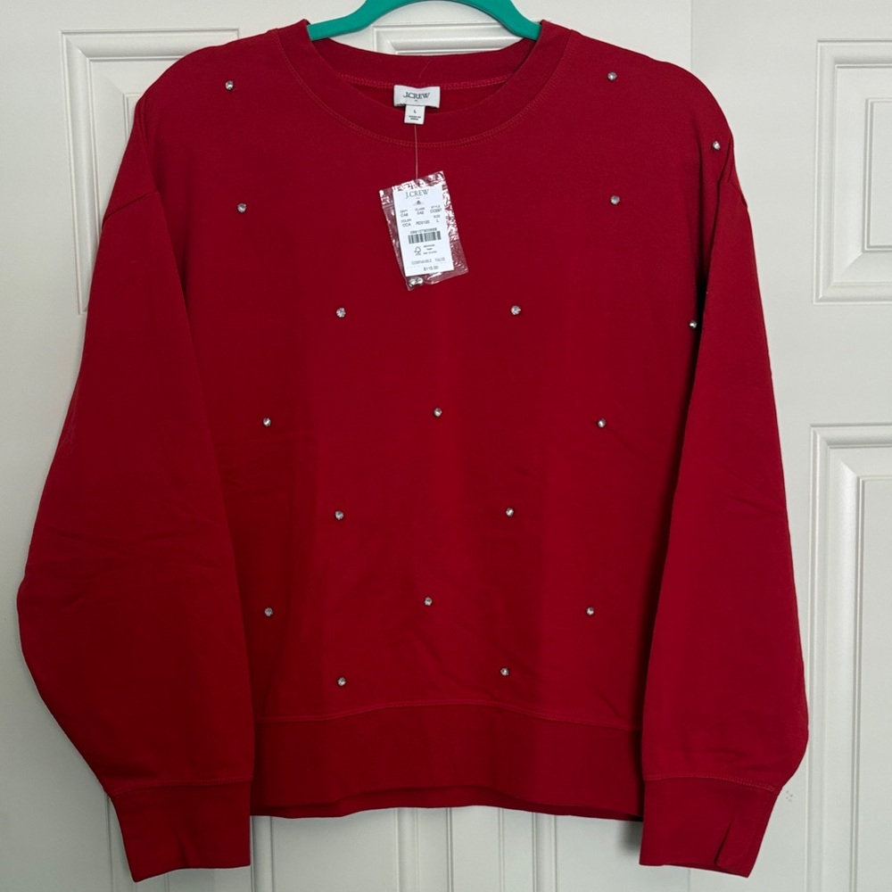 J. Crew Red Stud-Embellished Crewneck Sweatshirt